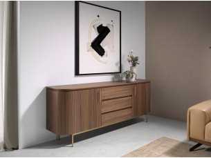 Buffet design en noyer avec piètement en acier inoxydable doré - MANDRA 2