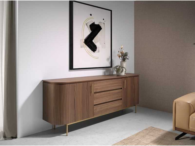 Designer walnut sideboard with gold stainless steel base - MANDRA