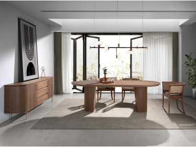 Designer walnut sideboard with gold stainless steel base - MANDRA