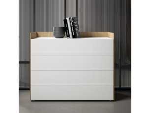 Chest of drawers with 4 lacquered drawers with oak structure - REINE