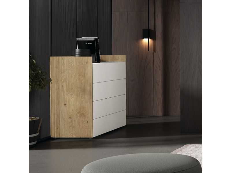 Chest of drawers with 4 lacquered drawers with oak structure - REINE