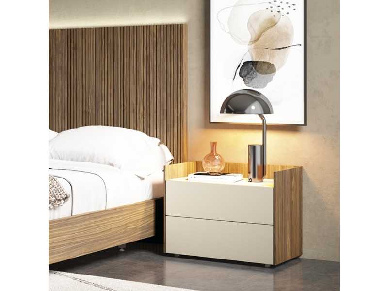Bedside table with 2 lacquered drawers and American walnut structure - BERGEN