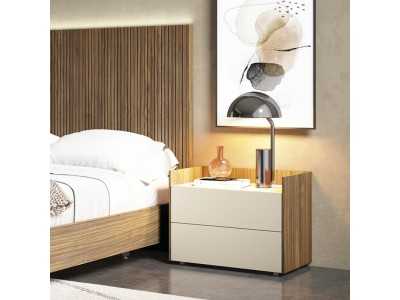 Wooden and lacquered bedside table with 2 drawers - BERGEN