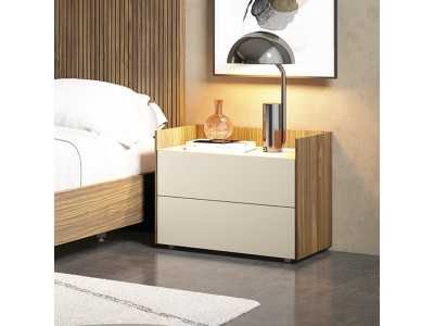 Wooden and lacquered bedside table with 2 drawers - BERGEN