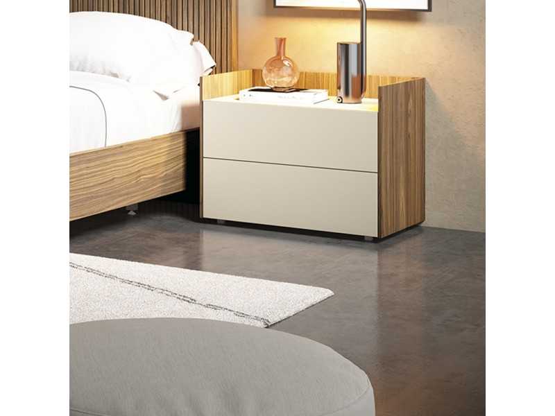 Bedside table with 2 lacquered drawers and American walnut structure - BERGEN