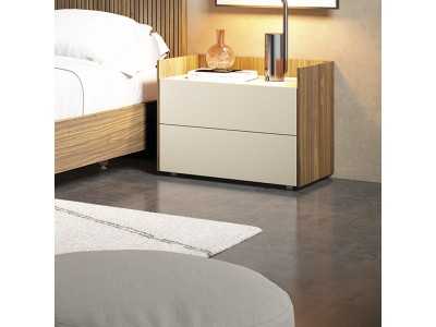 Wooden and lacquered bedside table with 2 drawers - BERGEN