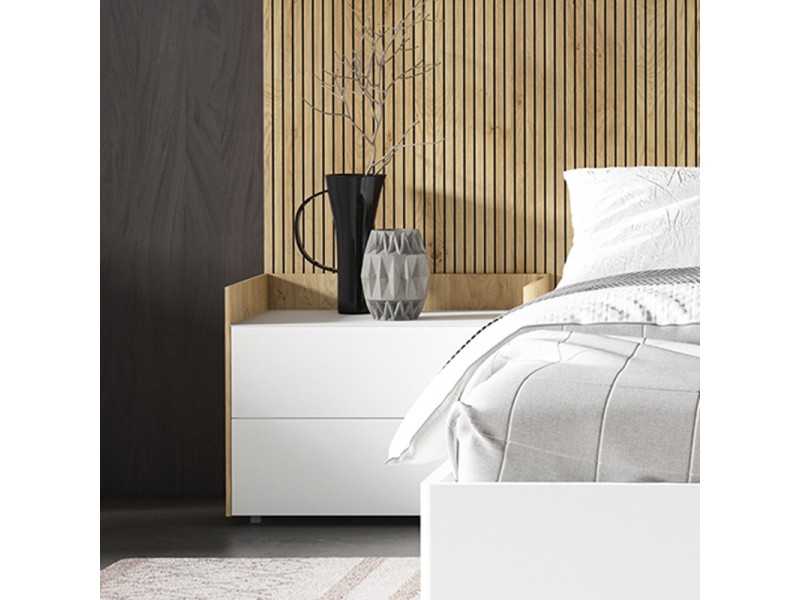 Wooden and lacquered bedside table with 2 drawers - BERGEN