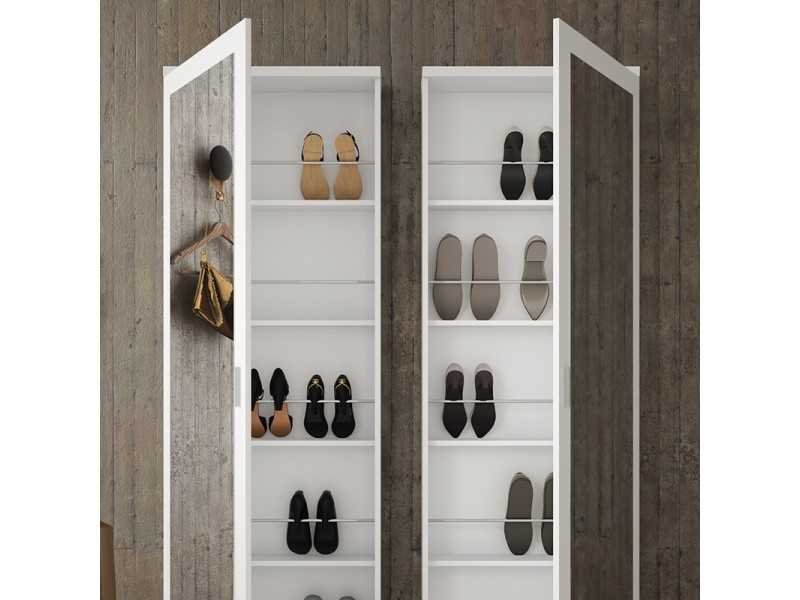 Meuble range-chaussures laqué avec 1 porte miroir - TROSA