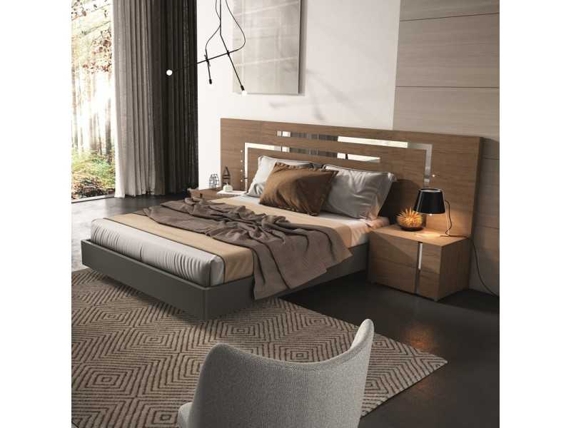 Complete bed in toasted oak wood with stainless steel details - SOFRA