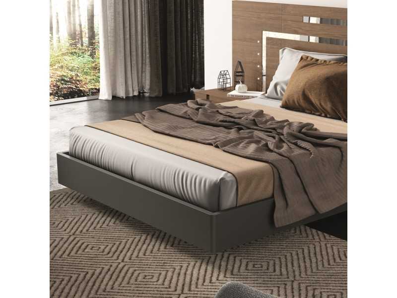 Complete bed in toasted oak wood with stainless steel details - SOFRA