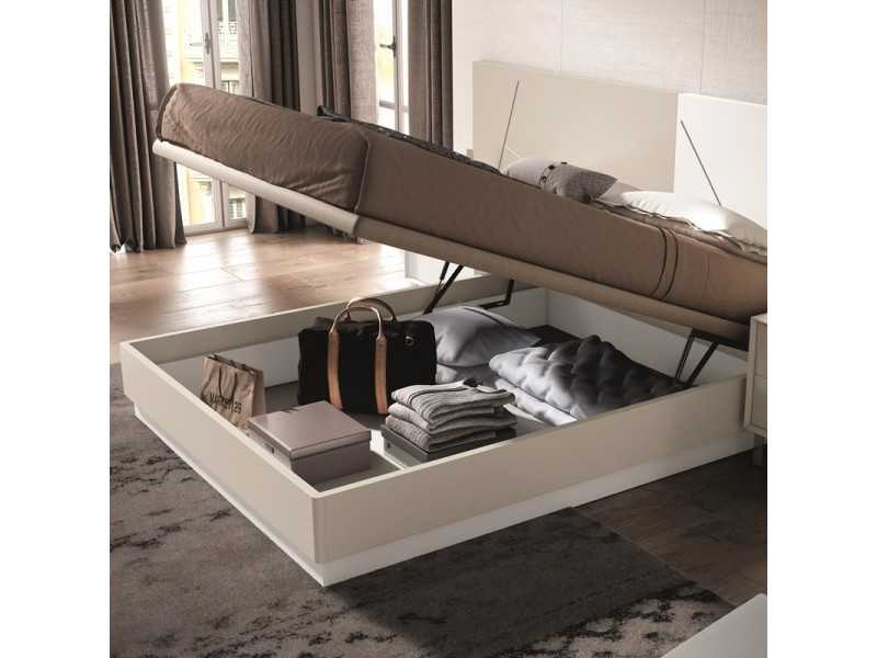 Complete bed in toasted oak wood with stainless steel details - SOFRA