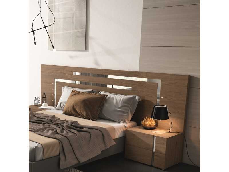 Tête de lit en bois de chêne grillé avec détails en acier inoxydable - SOFRA