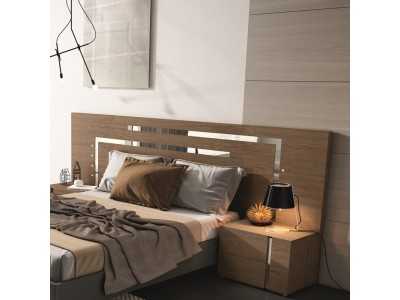 Headboard in toasted oak wood with stainless steel details - SOFRA