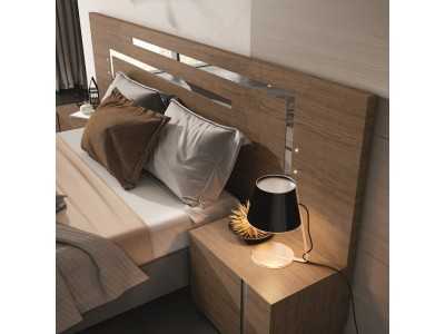 Headboard in toasted oak wood with stainless steel details - SOFRA