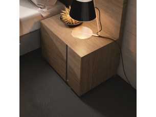 Bedside table in toasted oak wood with stainless steel details - SOFRA