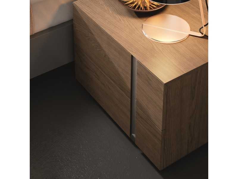 Bedside table in toasted oak wood with stainless steel details - SOFRA