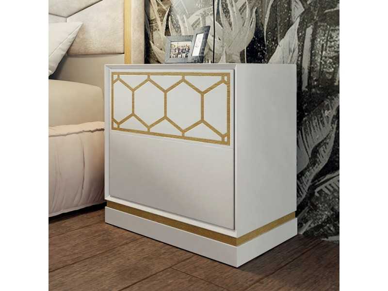 Lacquered bedside table with details in oak and gold lacquers - DIALA