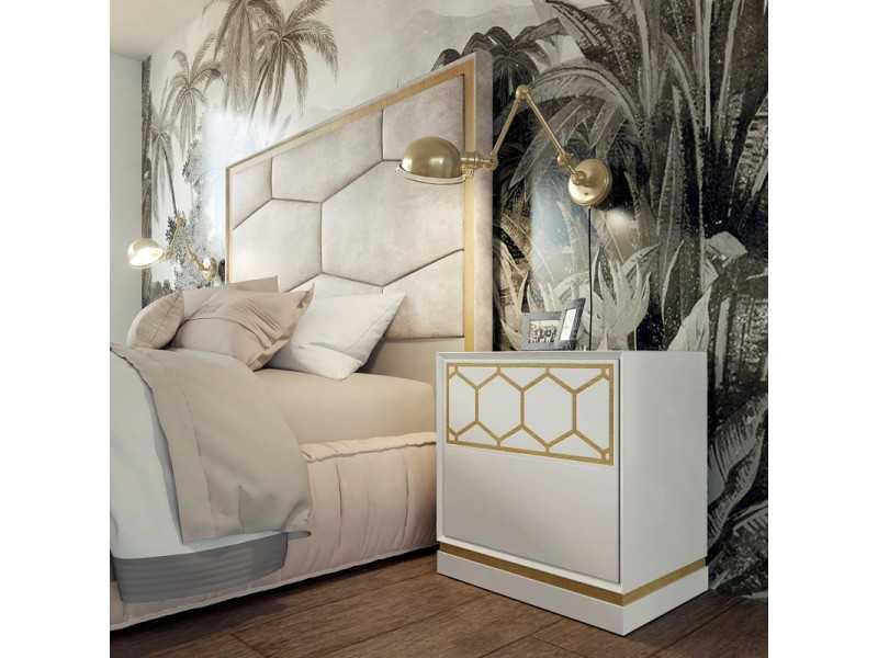 Lacquered bedside table with details in oak and gold lacquers - DIALA