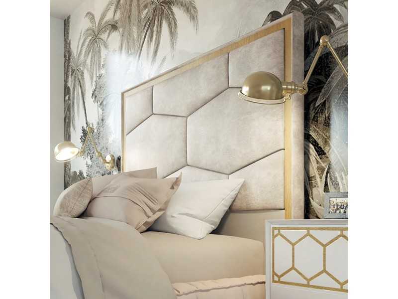 Tête de lit tapissée avec détail en chêne - DIALA