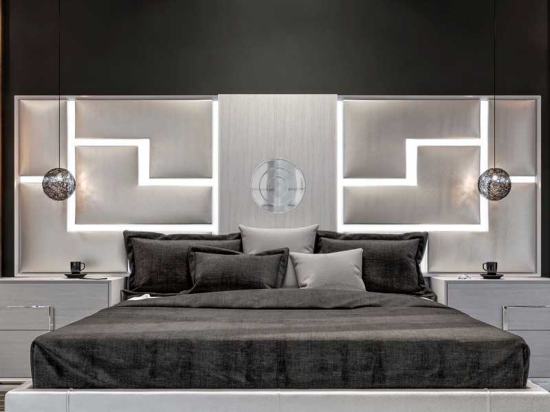 Tête de lit XL tapissé avec lumière LED - PUZZLE