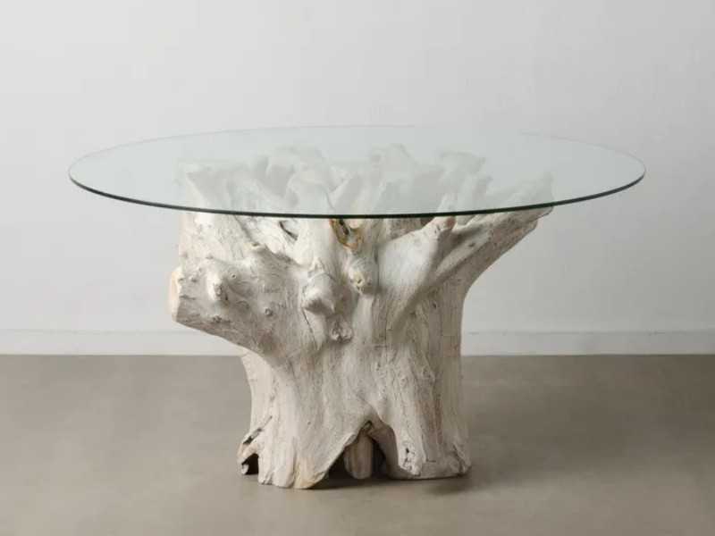 Round table with natural solid wood base - ALESSANDRO