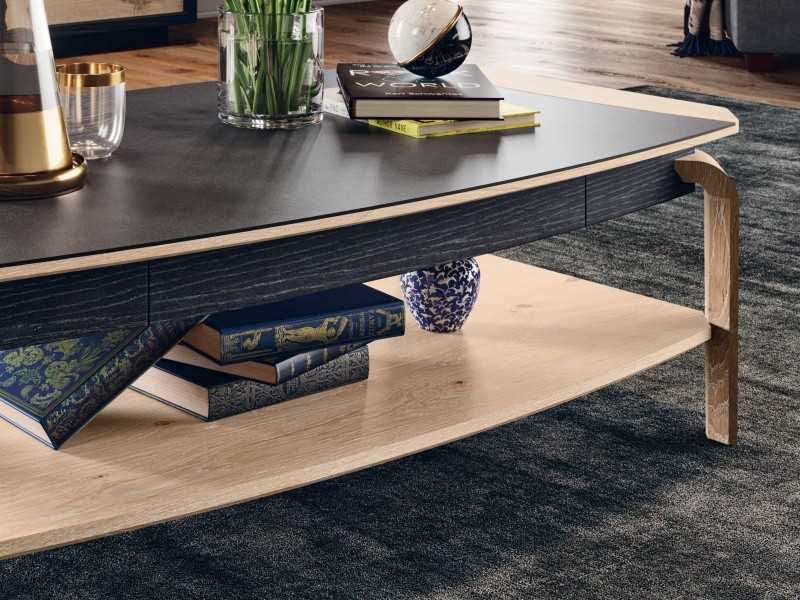 Oak coffee table with ceramic top - CALAIS