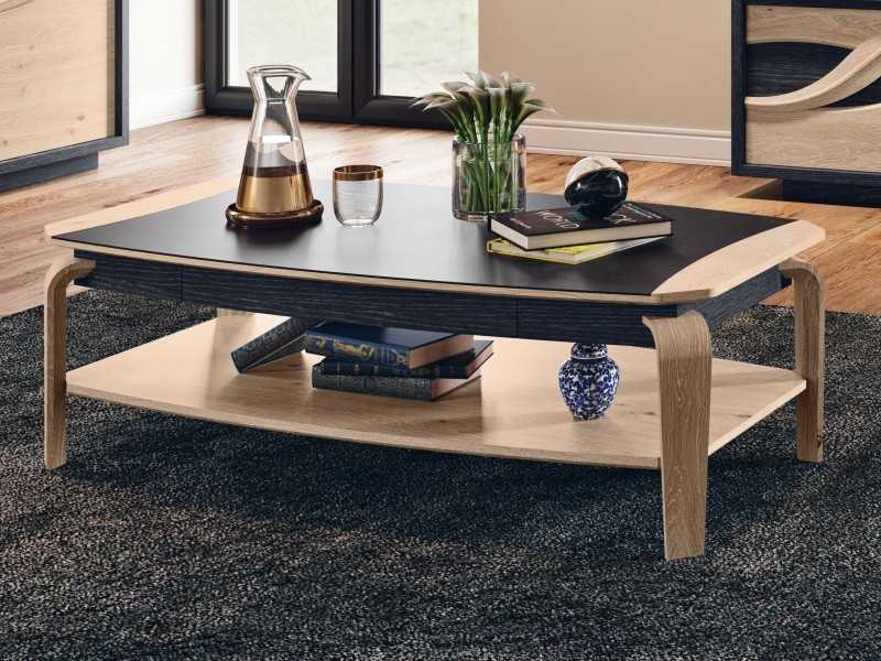 Oak coffee table with ceramic top - CALAIS