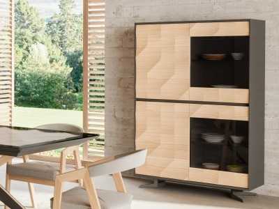 Vitrine 4 portes en chêne et laquée - GRASSE