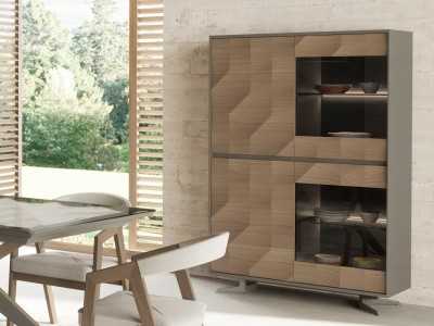 Vitrine 4 portes en chêne et laquée - GRASSE