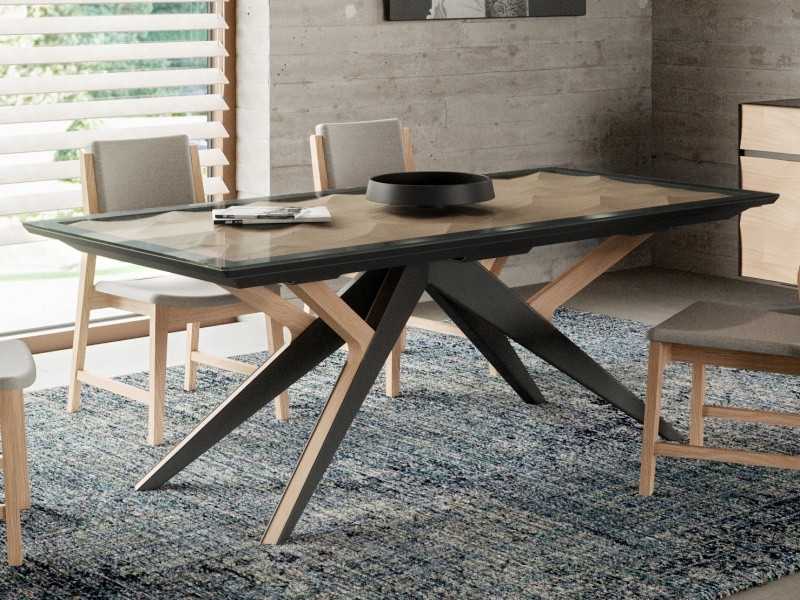 Fixed dining table in oak wood and steel - GRASSE