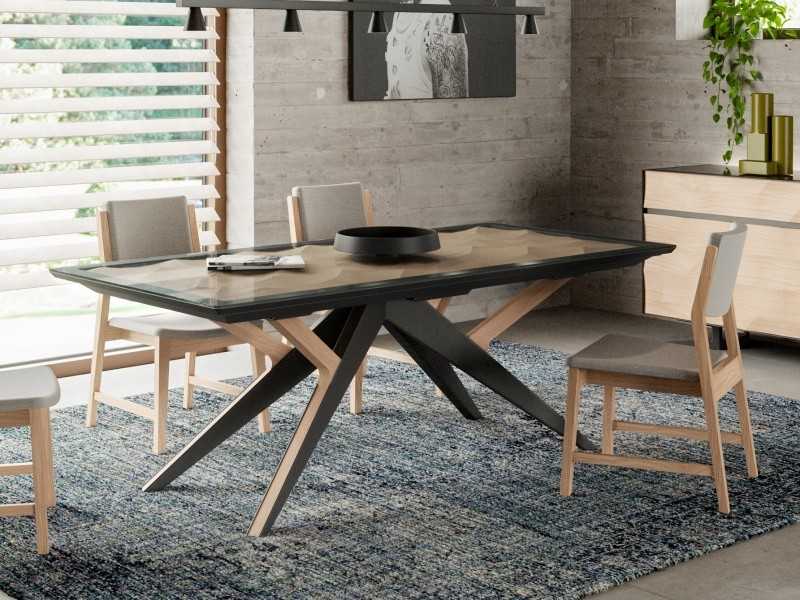 Fixed dining table in oak wood and steel - GRASSE