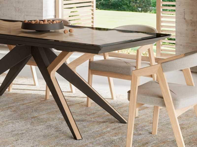 Fixed dining table in oak wood and steel - GRASSE