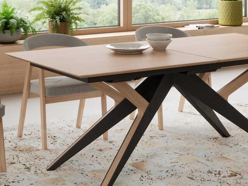 Mesa de comedor extensible en madera de roble y acero - GRASSE EXTENSIBLE
