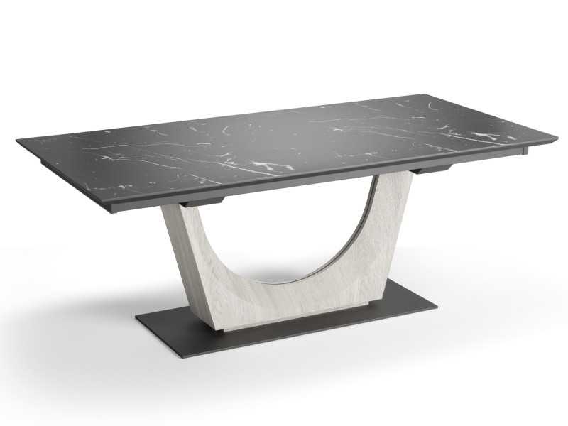 Extendable dining table with ceramic top and oak and metal base - AMMAN