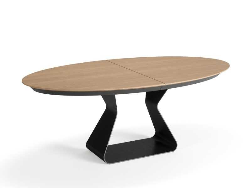 Oval dining table with oak top and steel base - BASIRA