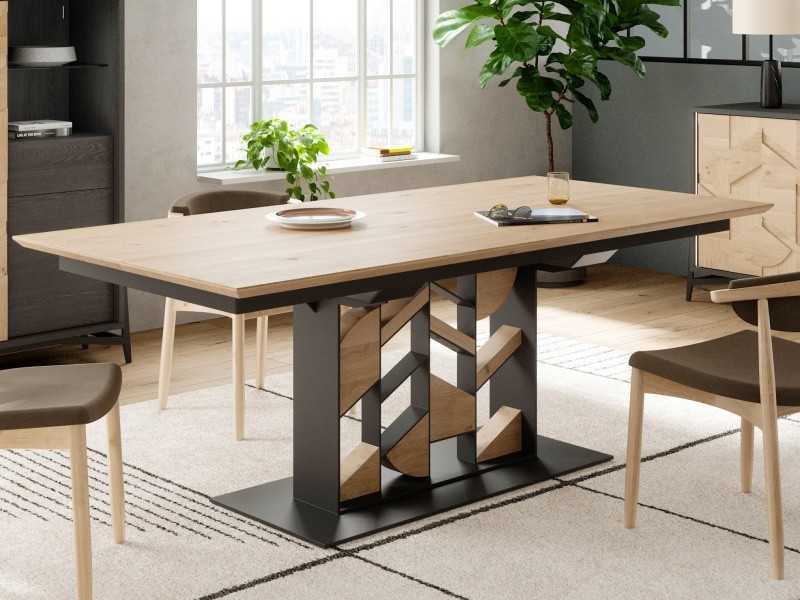 Extendable dining table in oak and steel - DINAN