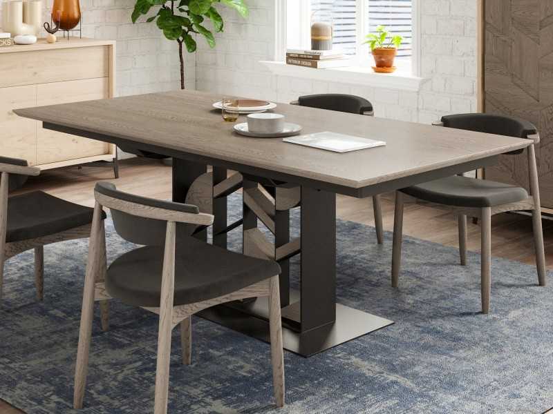 Mesa de comedor extensible en roble y acero - DINAN