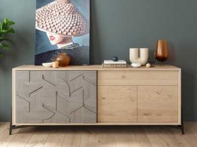 Buffet en chêne avec porte coulissante et piètement en acier - DINAN