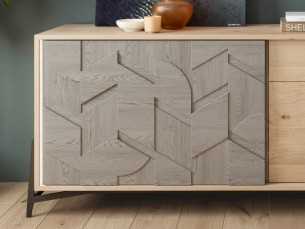 Oak sideboard with sliding door and steel base - DINAN 2