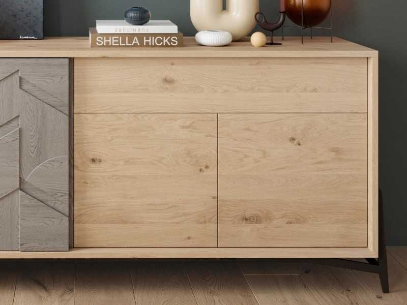 Buffet en chêne avec porte coulissante et piètement en acier - DINAN
