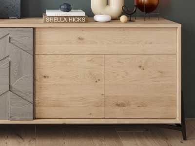 Buffet en chêne avec porte coulissante et piètement en acier - DINAN