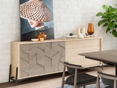 Buffet en chêne avec porte coulissante et piètement en acier - DINAN