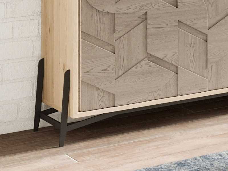 Buffet en chêne avec porte coulissante et piètement en acier - DINAN