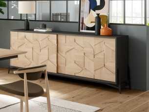 Oak sideboard with 2 sliding doors and steel base - DINAN 2