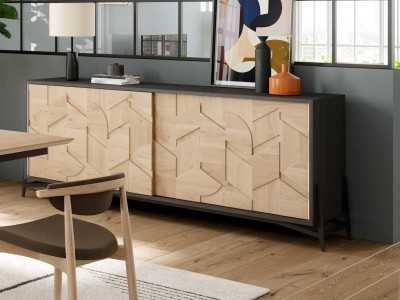Oak sideboard with 2 sliding doors and steel base - DINAN Oak sideboard with 2 sliding doors and steel base - DINAN