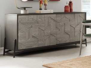 Oak sideboard with 2 sliding doors and steel base - DINAN