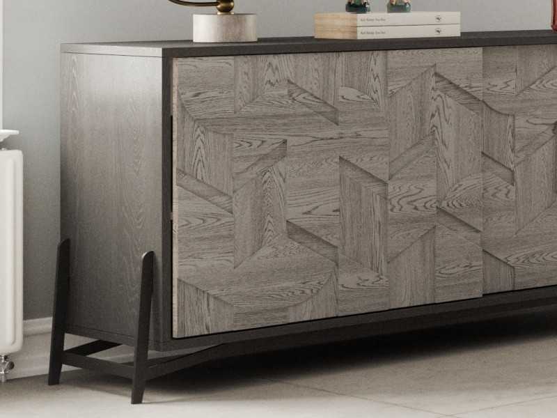 Oak sideboard with 2 sliding doors and steel base - DINAN