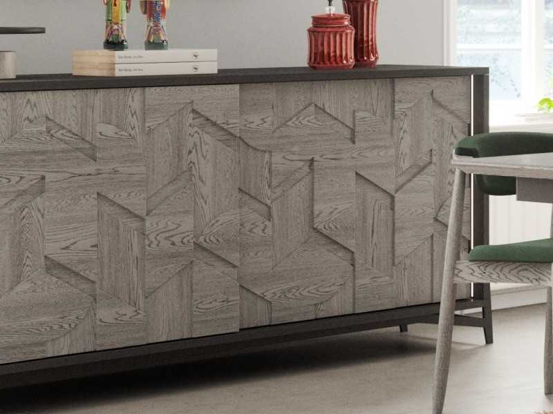 Oak sideboard with 2 sliding doors and steel base - DINAN