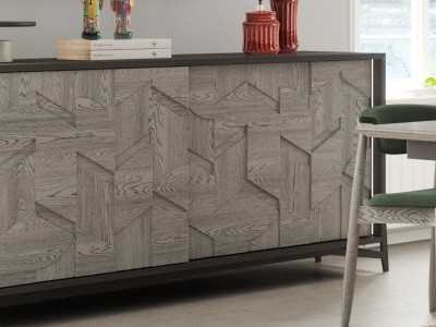 Oak sideboard with 2 sliding doors and steel base - DINAN Oak sideboard with 2 sliding doors and steel base - DINAN