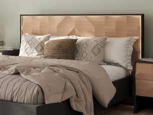 Cama completa en roble con luz led y base de cama lacada - GRASSE 2